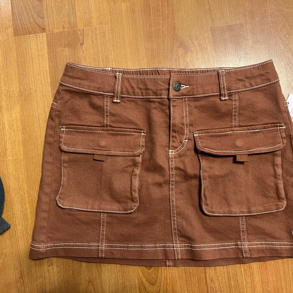 Brown Mini Skirt with Pockets